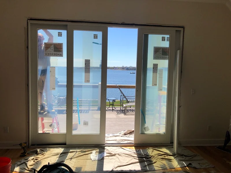 Andersen A Series 4 panel patio door has a prefinished pine interior